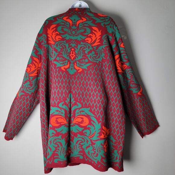 Studio Nouveau Cardigan Coat Open Front Red Green Orange Knit Long Jacket XL - Picture 4 of 10